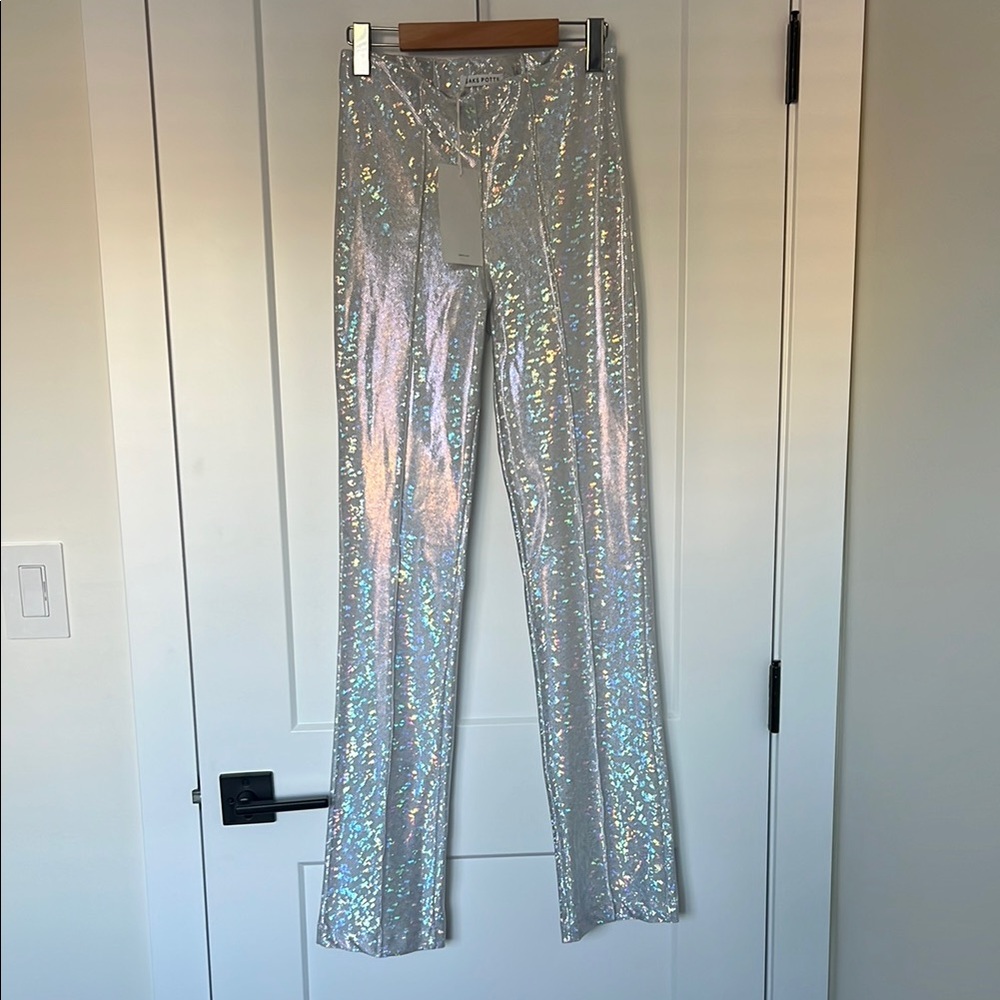 Saks Potts Lissi Silver Holographic Flare Pants